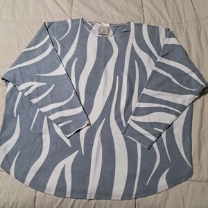 Blue & White Zebra Stripe Long Sleeve Top